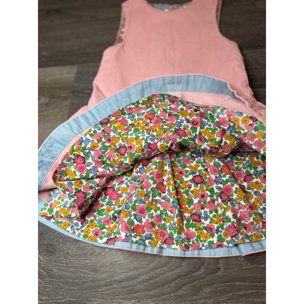Mini Boden Girls Pink Corduroy Heart Pocket Jumper Dress Floral Trim Size 4T-5T - Picture 10 of 10